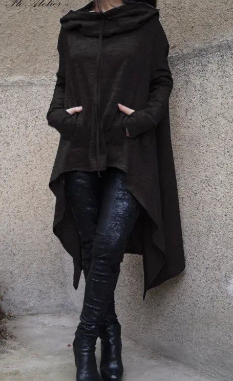 Women's Long Solid Color Hoodie with Pockets