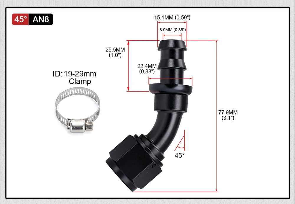 Universal AN6 AN8 AN10 Push-on Hose End Fittings Fuel Oil Cooler Hose Fitting 0 45 90 180 Degree Reusable Connection Adapter