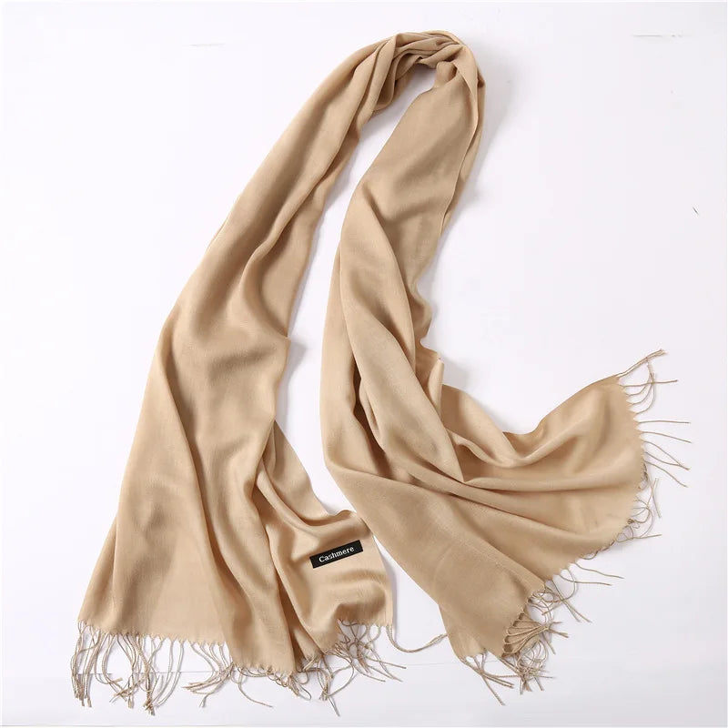 Women's Tassel Scarf, Soft Solid Color Shawl Wrap