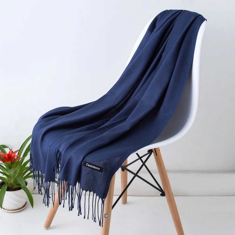 Women's Tassel Scarf, Soft Solid Color Shawl Wrap