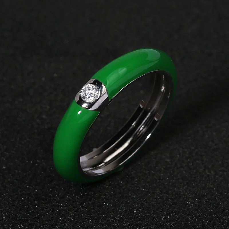 925 Silver Retro Enamel Flower Ring for Women - Adjustable