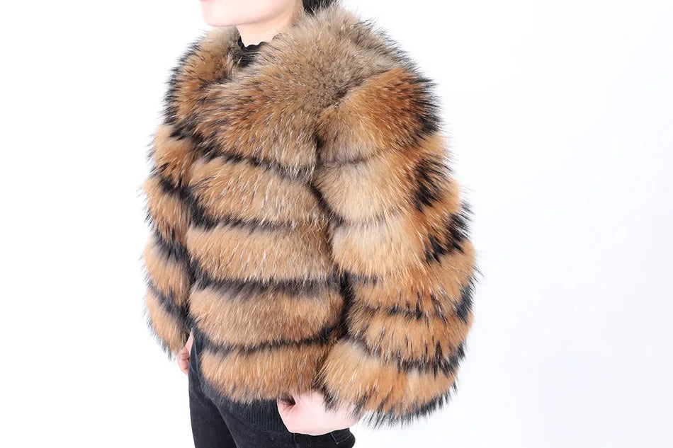 Women's Fox Fur Coat with Detachable Sleeves