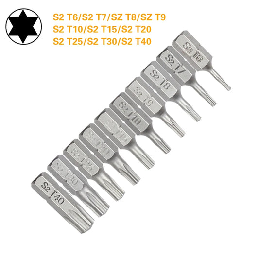 Torx Screwdriver Bit Set T6–T40 — S2 Steel 1/4" Hex Shank for Power Tools