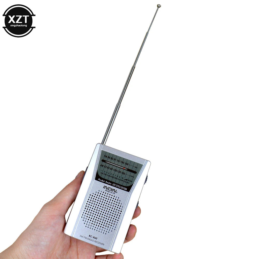 BC-R60 Pocket Radio Telescopic Antenna Outdoor Mini AM/FM Dual Band Radio World Receiver 88-108MHz Speaker 3.5mm Earphone Jack