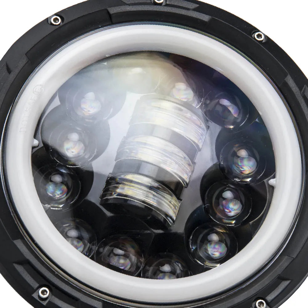 Round LED Headlight Halo Angle Eyes For Wrangler JK LJ TJ For Jeep 1997-2017
