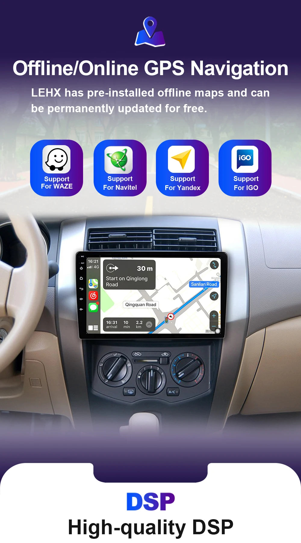 LEHX  7/9/10'' 4GB-64GB 2Din Android 15 Carplay Auto Car Radio Multimedia Stereo For toyota Hyundai Kia Volkswagen Jeep Fiat