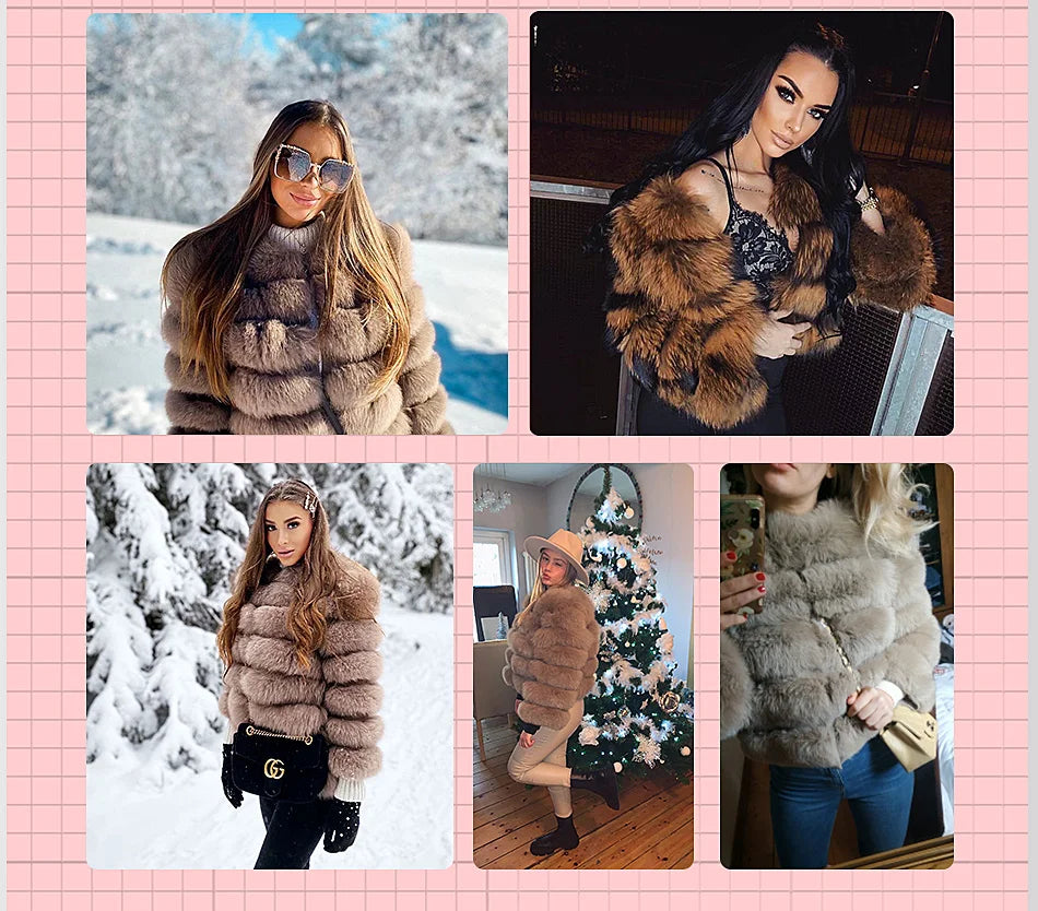 Women's Fox Fur Coat with Detachable Sleeves