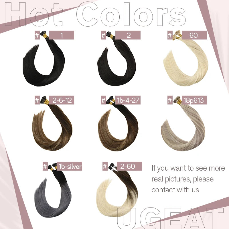 Ugeat I Tip Hair Extensions Pre Bonded Hair Remy Fusion Hair 14-24 Inch 40g/80g Straight Stick Tip Human Hair