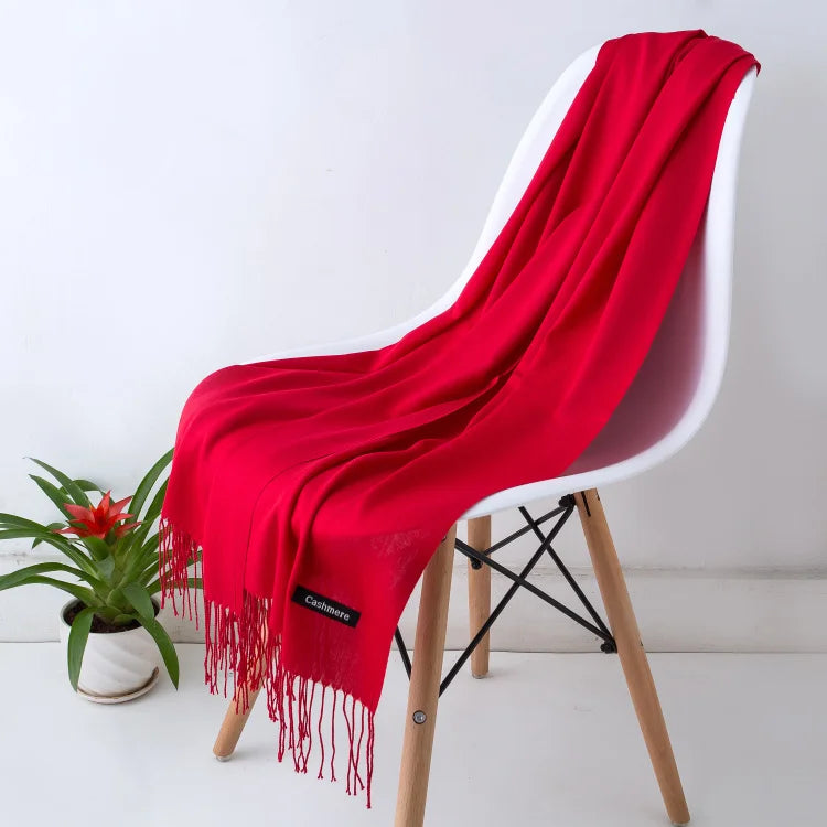 Women's Tassel Scarf, Soft Solid Color Shawl Wrap