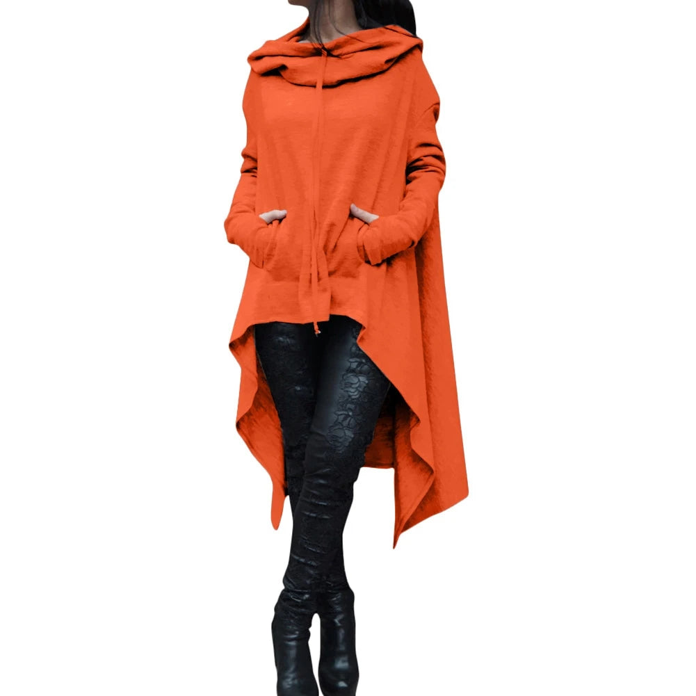 Women's Long Solid Color Hoodie with Pockets
