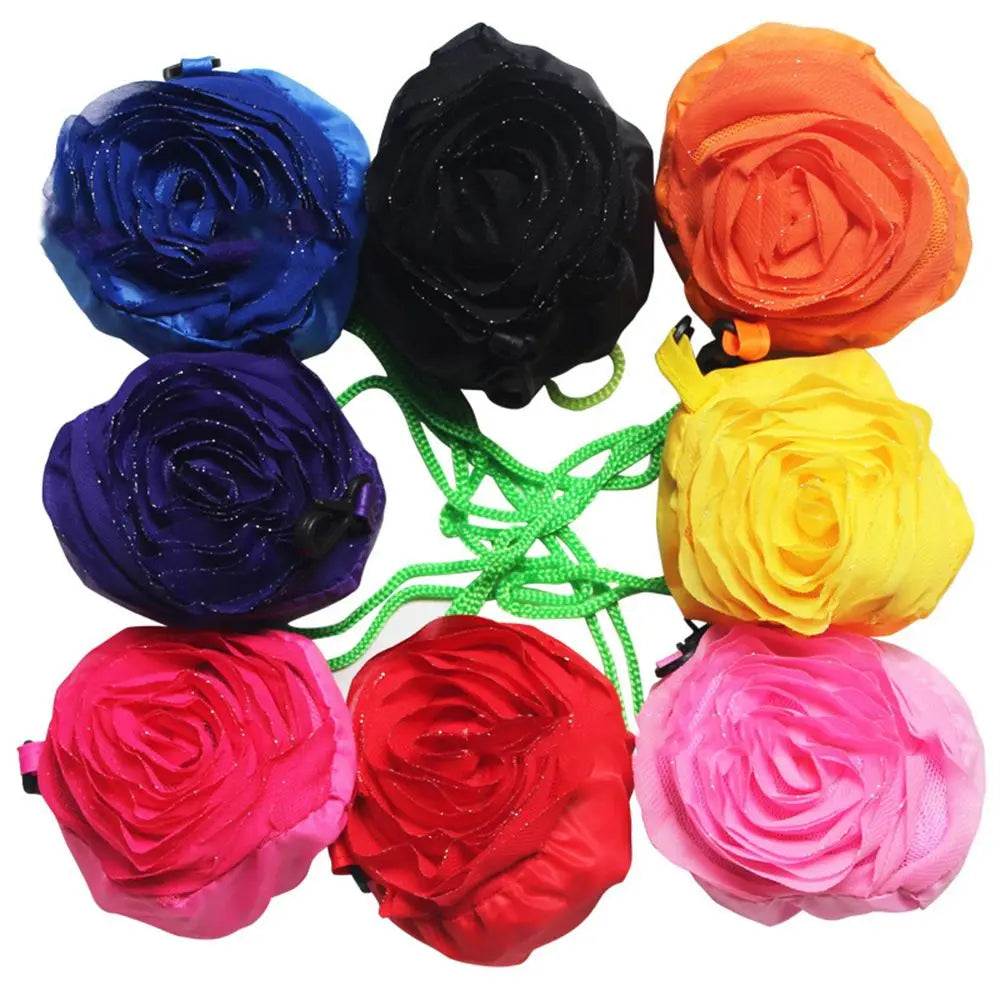 Rose Flower Shopping Bags Portable Storage Organizers Polyester Cloth Eco Large Capacity Women's Bag Travel Foldable Handbag
