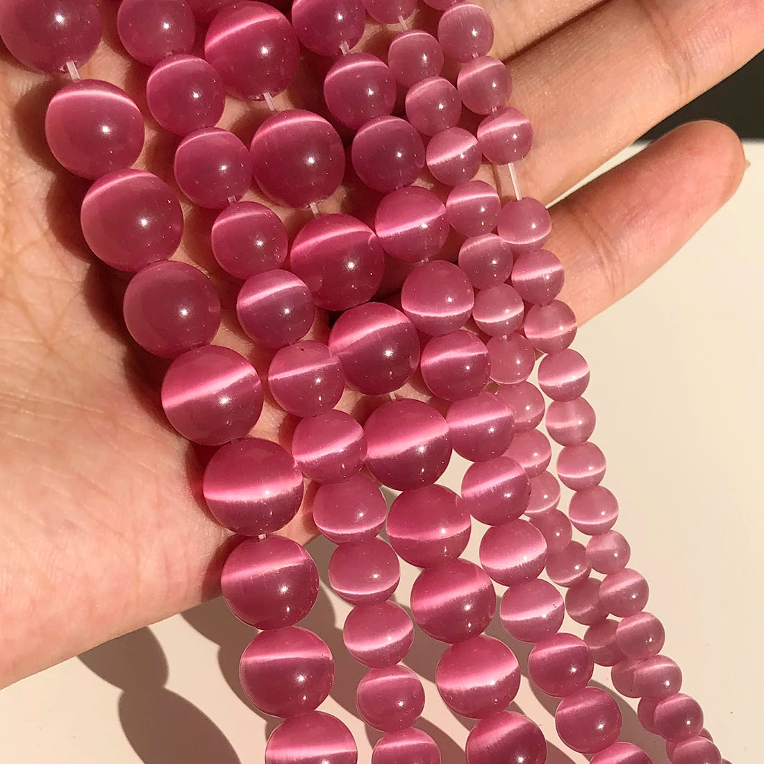 4/6/8/10/12mm Pink Color Cat Eye Opal Beads Natural Stone Glass Loose Beads for Jewelry Making DIY Bracelets Accessories 15''