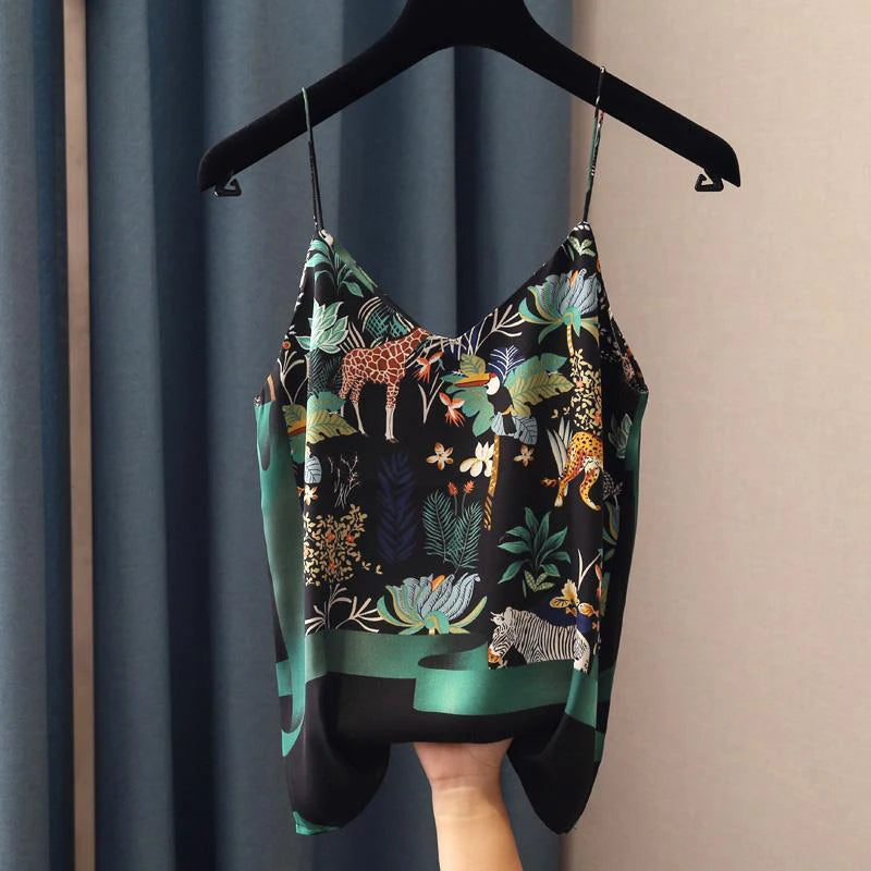 Women's vintage print chiffon V-neck cami — view 1 of 9