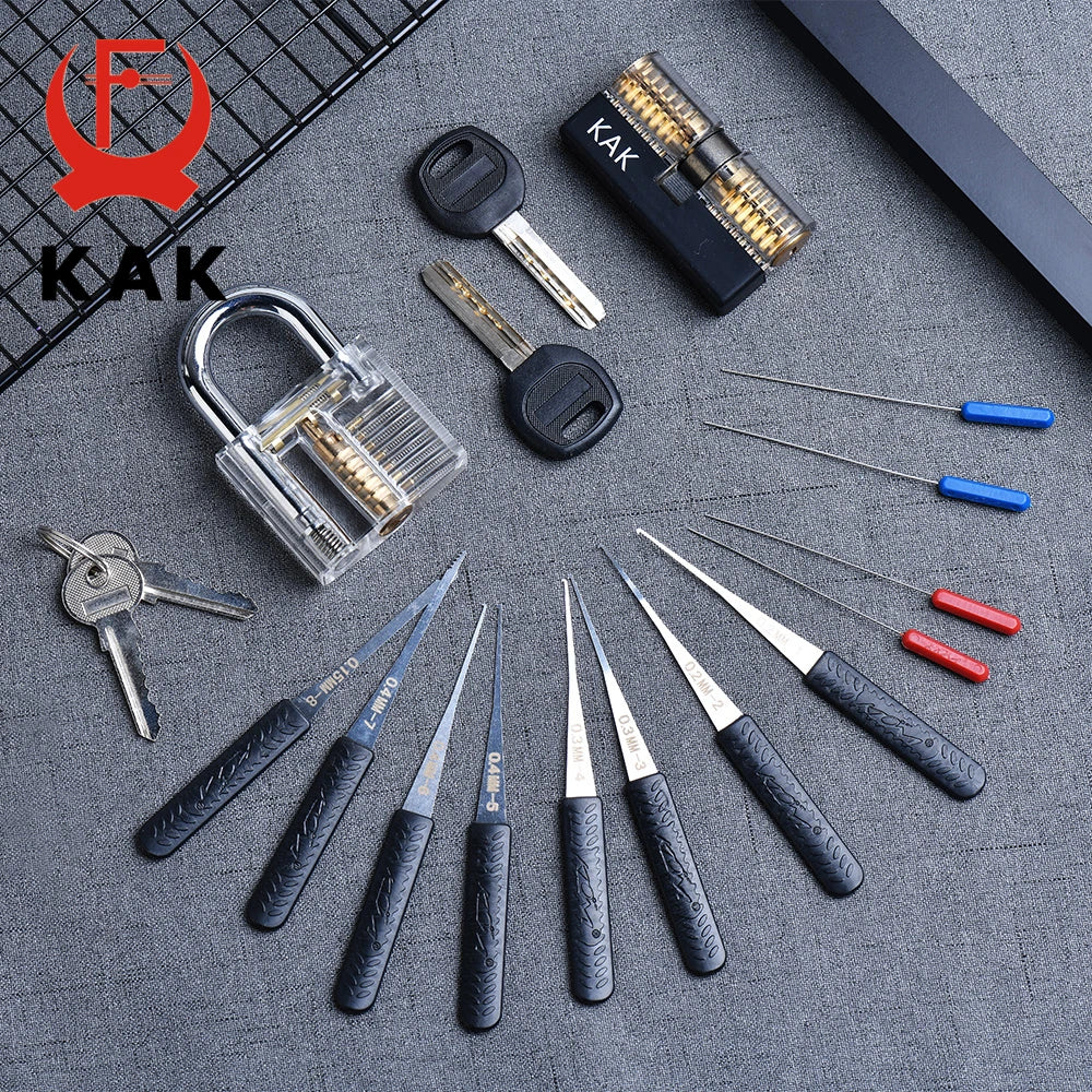 KAK Transparent Cutaway Practice Padlock Kit – Locksmith Training Lock with Broken Key Extractor & Wrench Tools