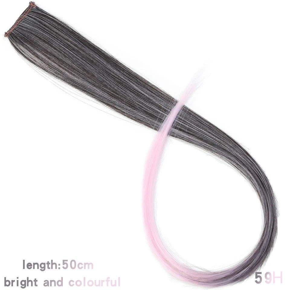 All Long Straight Color Hair Piece Hair Extensions Clip In Highlight Rainbow Hair Streak Pink Synthetic Hair Strands on Clips