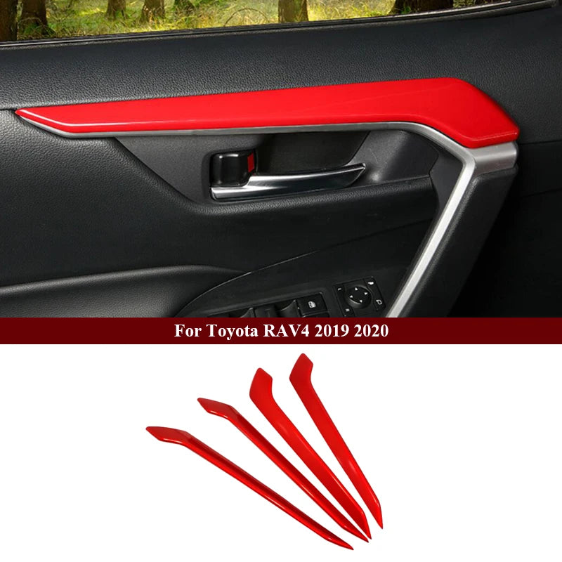 Car Interior Red Chrome Decoration Accessories For 2019-2021 Toyota RAV4 Armrest Console Strips Water Cup Cover Air Vent Trims