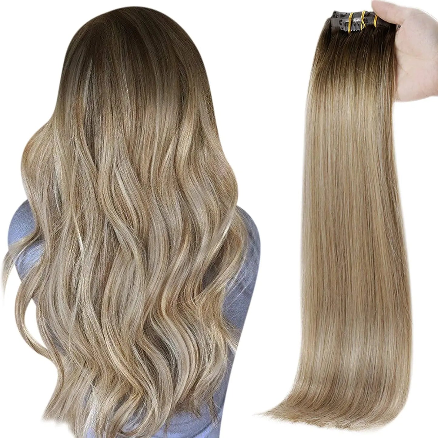 Full Shine Seamless Clip in Human Hair Extensions 8Pcs 100g&80g Pure Color Blond Hair Pu Clip on Remy Extension Skin Weft