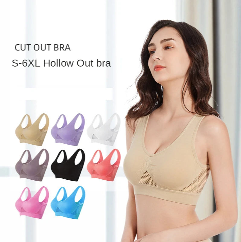 MMAlto Women's Padded Push Up Yoga Sports Bra – Seamless Hollow Out Athletic Vest | M-6XL | 8 Colors