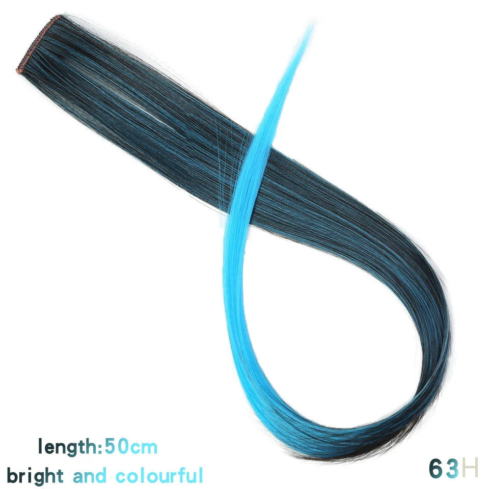 All Long Straight Color Hair Piece Hair Extensions Clip In Highlight Rainbow Hair Streak Pink Synthetic Hair Strands on Clips