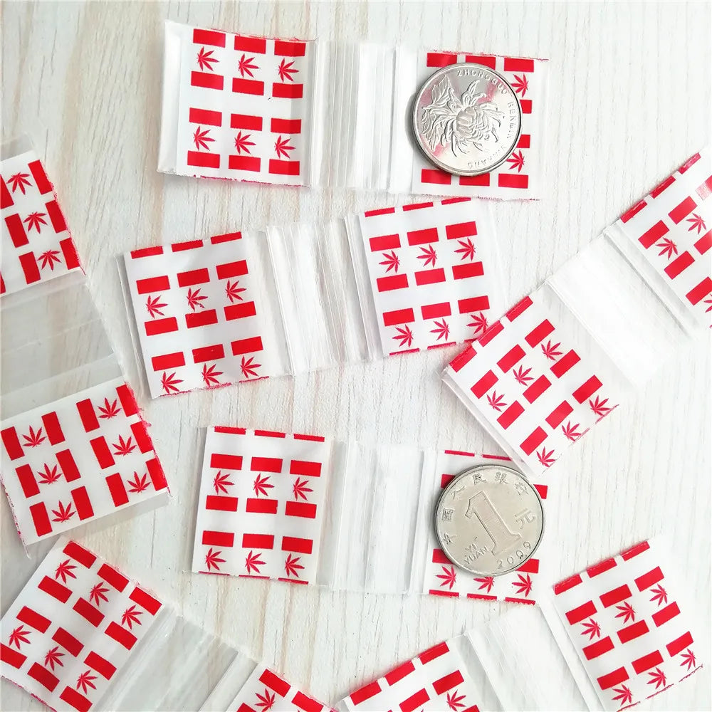 100pcs Mini Reclosable Storage Baggies - 1.25" Zip Craft Bags (Red Print)
