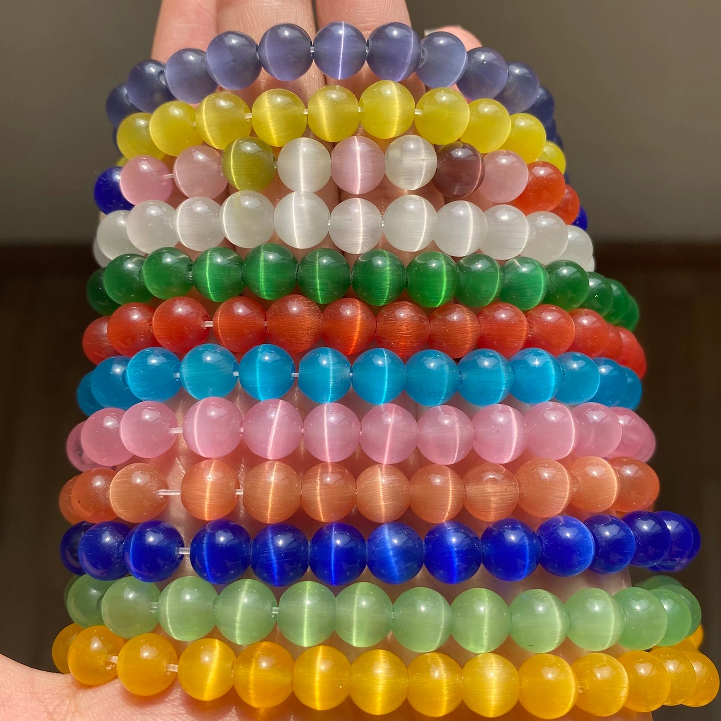 4/6/8/10/12mm Pink Color Cat Eye Opal Beads Natural Stone Glass Loose Beads for Jewelry Making DIY Bracelets Accessories 15''