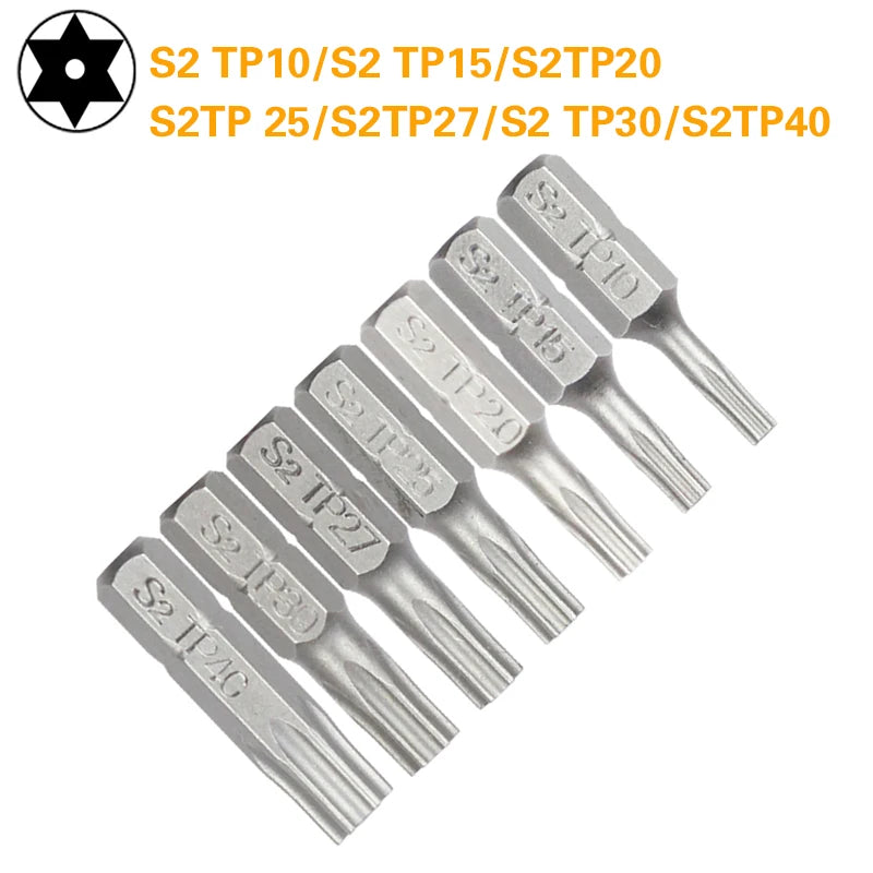 Security Torx Screwdriver Bit Set TP10–TP40 — 1/4" Hex Shank for Power Tools