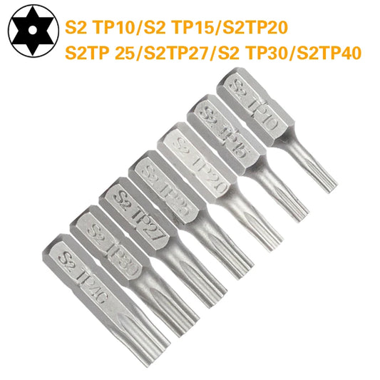 Security Torx Screwdriver Bit Set TP10–TP40 — 1/4" Hex Shank for Power Tools
