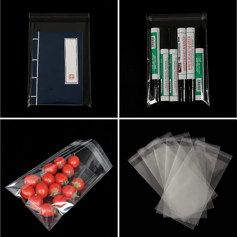 TETP 100PCS Clear Self-Adhesive OPP Bags – Resealable Cellophane Storage for Food, Candy & Gift Packaging