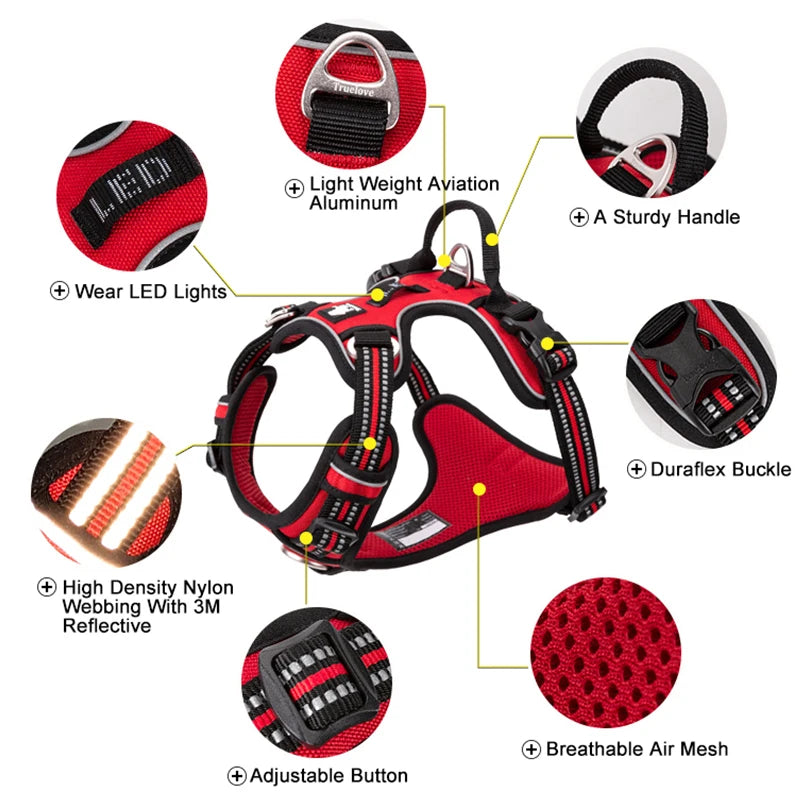 Truelove Reflective No-Pull Dog Harness – Adjustable Nylon Vest for Medium & Large Dogs | XS–XL (7 Colors)