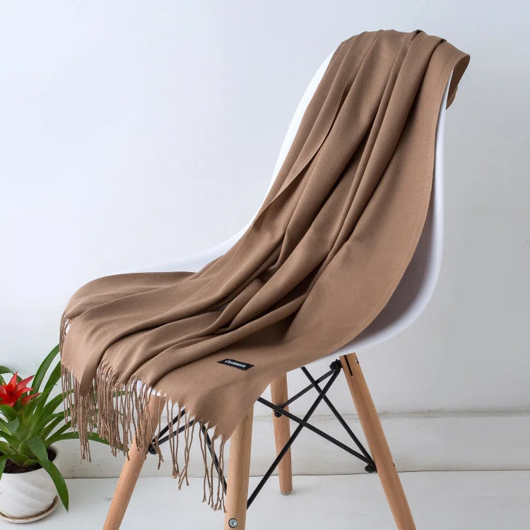 Women's Tassel Scarf, Soft Solid Color Shawl Wrap