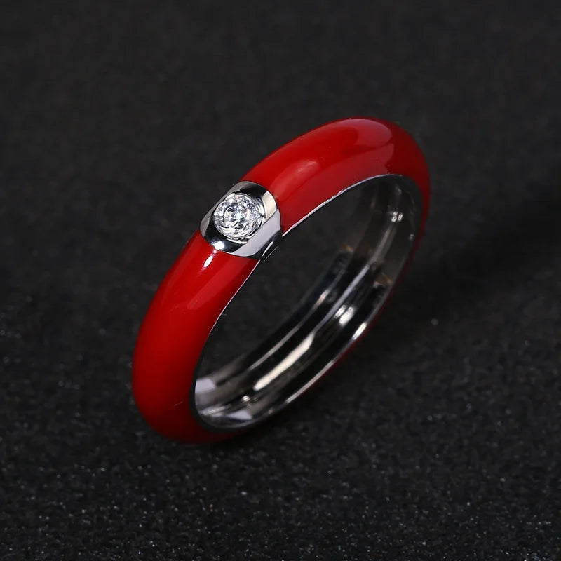 925 Silver Retro Enamel Flower Ring for Women - Adjustable