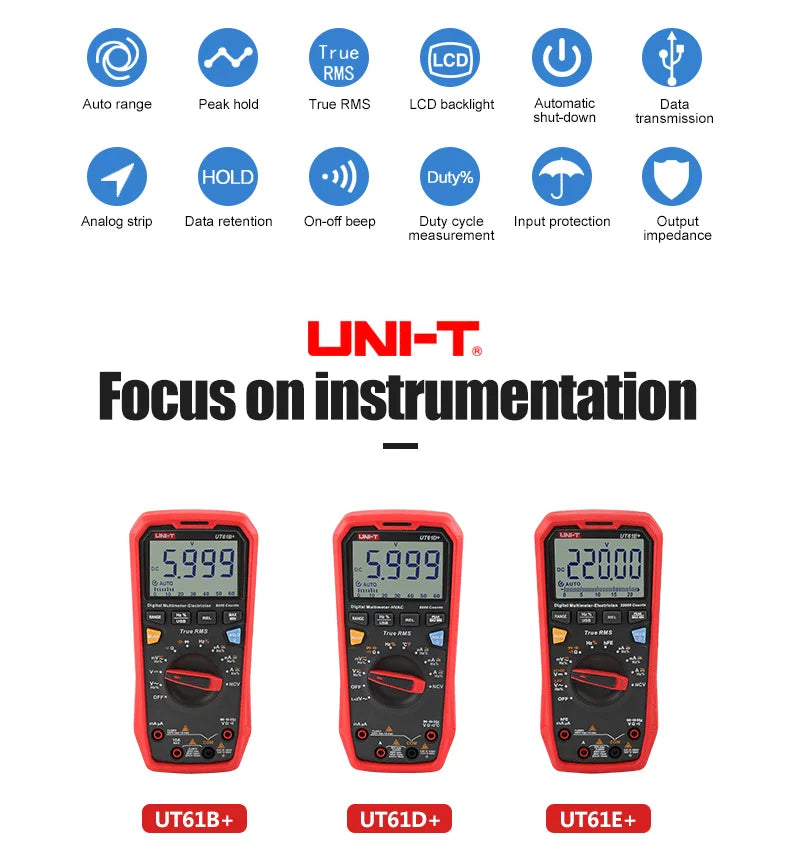 UNI T Professional Digital Multimeters UT61B+ UT61E+ UT61D+1000V Analog Multimeter Resistance Capacitance Test Multi Tester