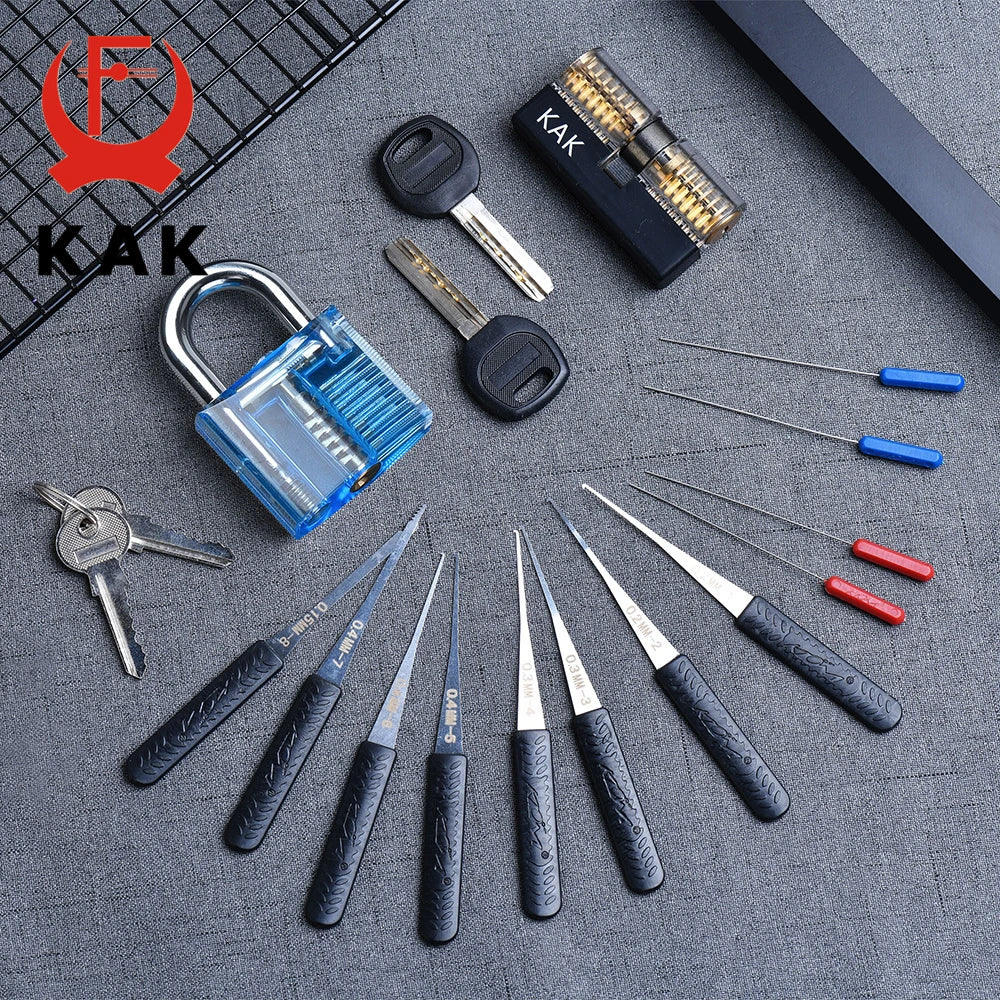 KAK Transparent Cutaway Practice Padlock Kit – Locksmith Training Lock with Broken Key Extractor & Wrench Tools