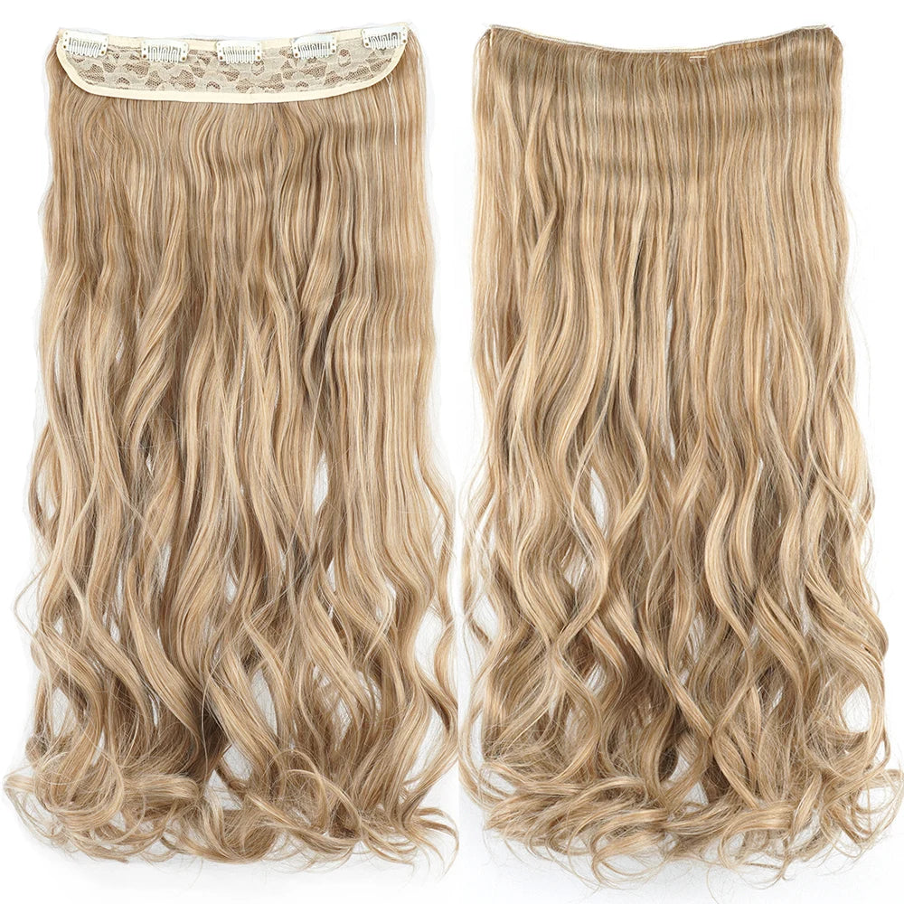 Soowee 24'' 28'' Synthetic Hair Charms Clip In Hair Extensions Dirty Blonde Fake Brown Curly Hair Pieces for Women