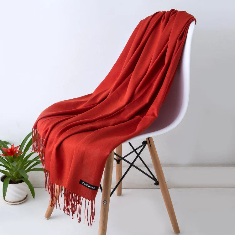 Women's Tassel Scarf, Soft Solid Color Shawl Wrap