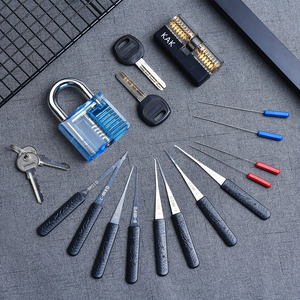 KAK Transparent Cutaway Practice Padlock Kit – Locksmith Training Lock with Broken Key Extractor & Wrench Tools