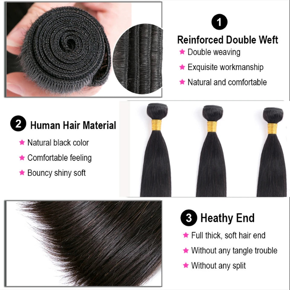 32 Inch 18A Bone Straight Human Hair Bundles 3/4 Bundles Hair 100% Raw Human Hair Bundles Deal Brazilian Virgin Hair Extensions