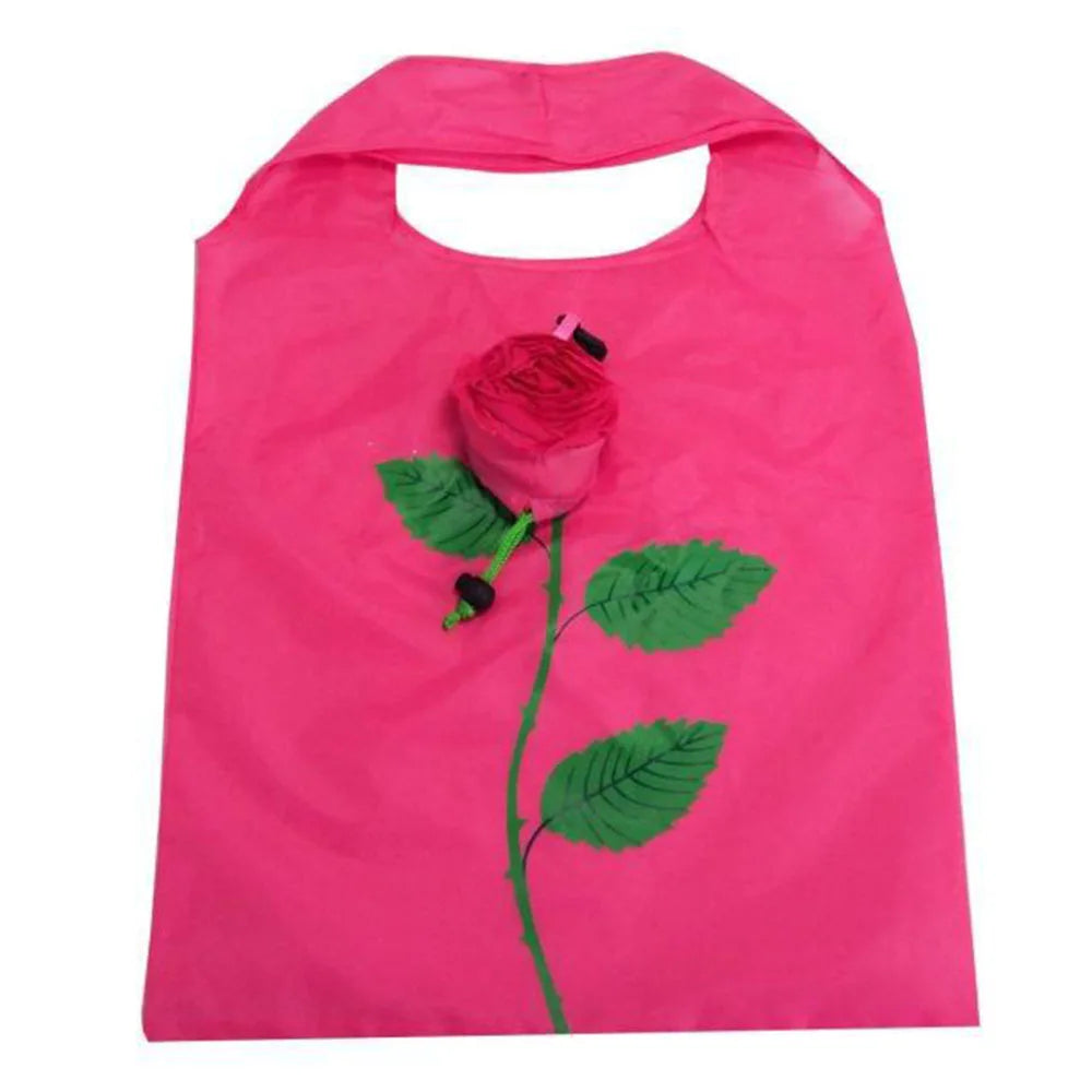 Rose Flower Shopping Bags Portable Storage Organizers Polyester Cloth Eco Large Capacity Women's Bag Travel Foldable Handbag
