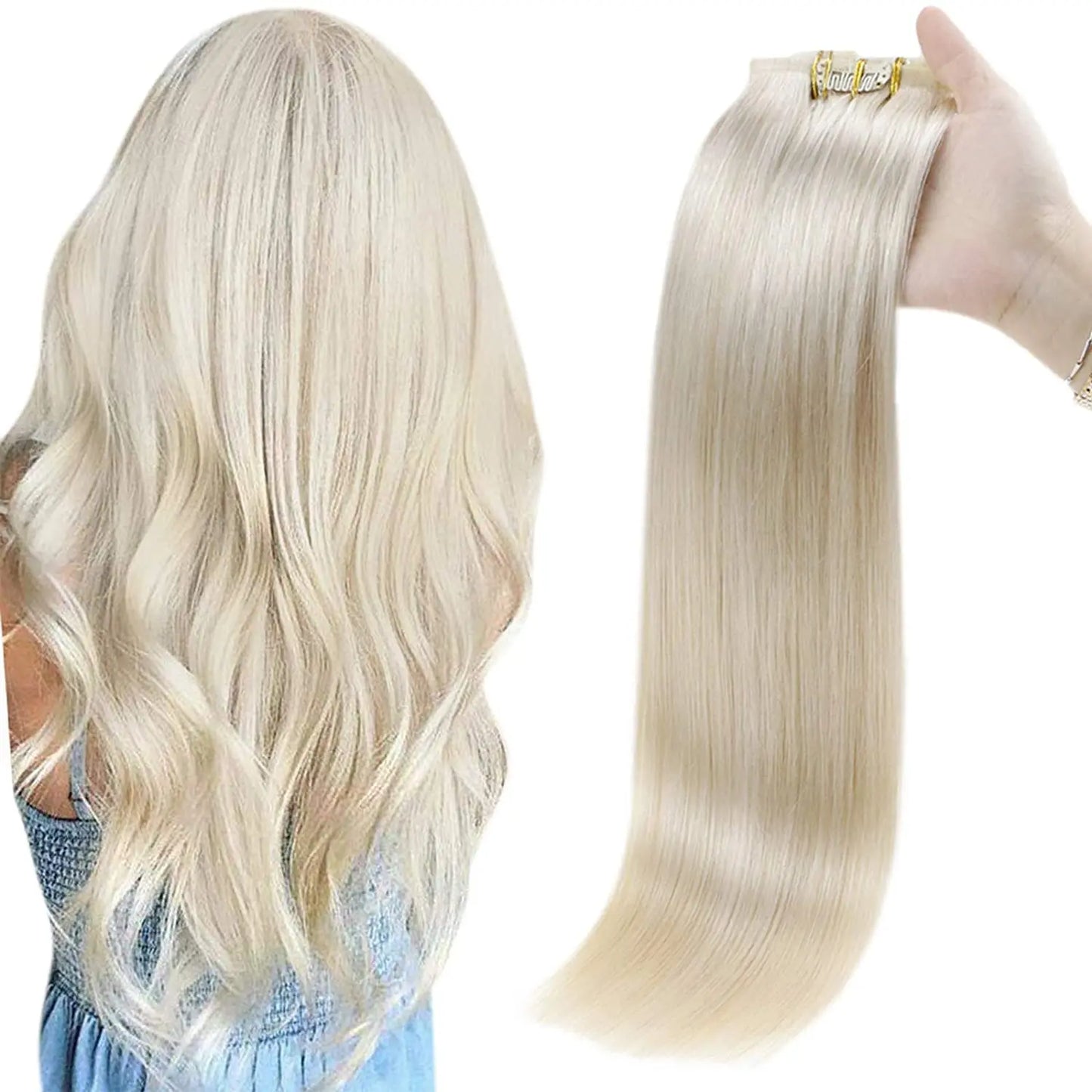Full Shine Seamless Clip in Human Hair Extensions 8Pcs 100g&80g Pure Color Blond Hair Pu Clip on Remy Extension Skin Weft
