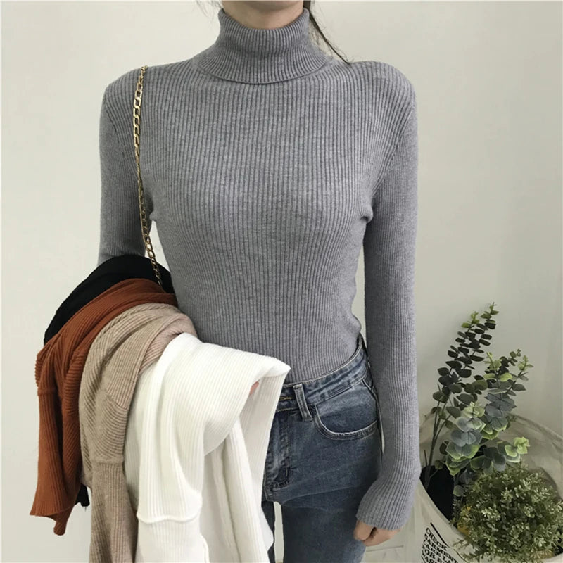 Women's Korean Turtleneck Sweater — Slim Knit Jumper