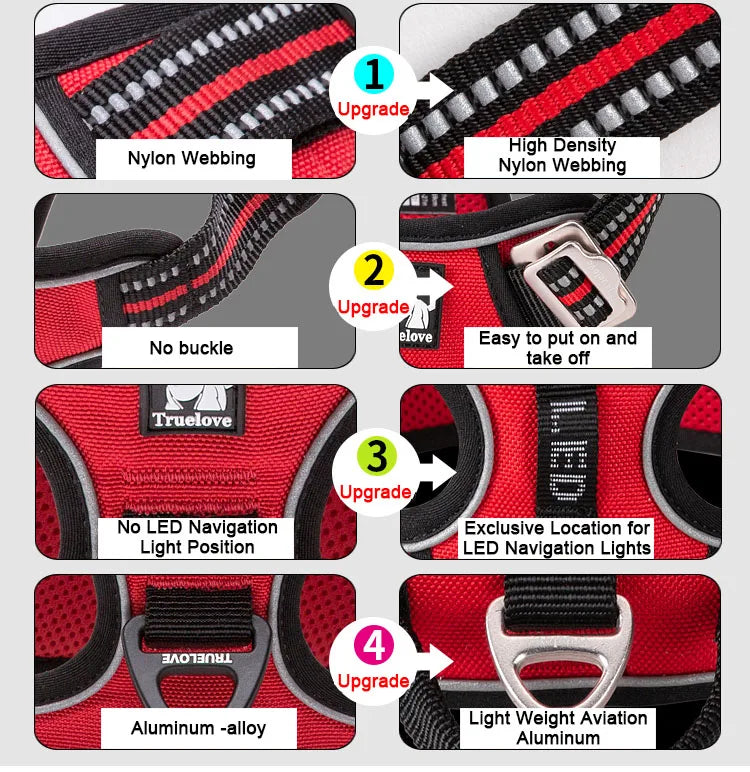 Truelove Reflective No-Pull Dog Harness – Adjustable Nylon Vest for Medium & Large Dogs | XS–XL (7 Colors)