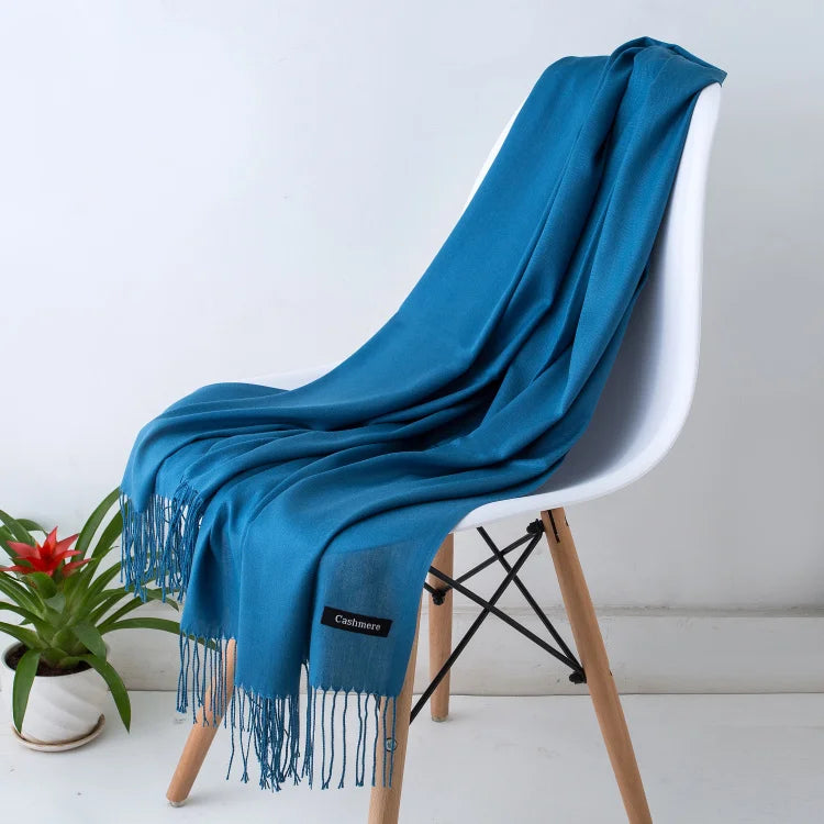 Women's Tassel Scarf, Soft Solid Color Shawl Wrap