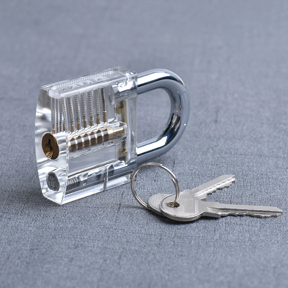 KAK Transparent Cutaway Practice Padlock Kit – Locksmith Training Lock with Broken Key Extractor & Wrench Tools