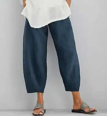 Vintage Print Women Pants Fashion Irregular Casual High Waist Elastic Waist Straight Loose Trousers Summer Lady Cargo Pantalon