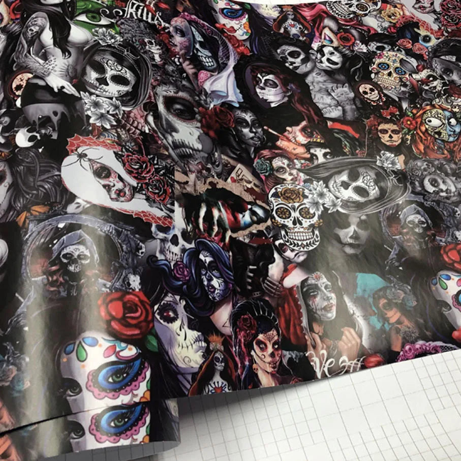 Skull Graffiti Stickerbomb Car Wrap — Vinyl Film, Air-Release