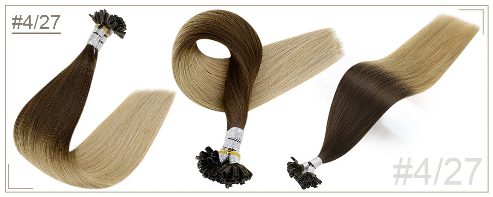 Full Shine U Tip Hair Extensions Fusion Hair Balayage Color 40-50g Keratin Glue Beads Prebonded Human Hair Extensiones