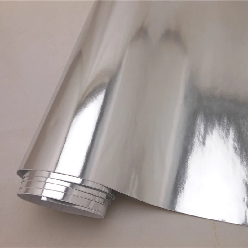 Flexible Glossy Silver Mirror Chrome Vinyl Wrap Film Foil Sticker Bubble Free Car Decal Vechile Wrapping