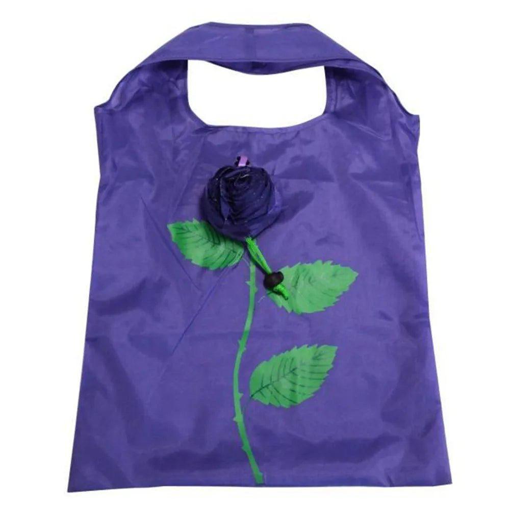 Rose Flower Shopping Bags Portable Storage Organizers Polyester Cloth Eco Large Capacity Women's Bag Travel Foldable Handbag