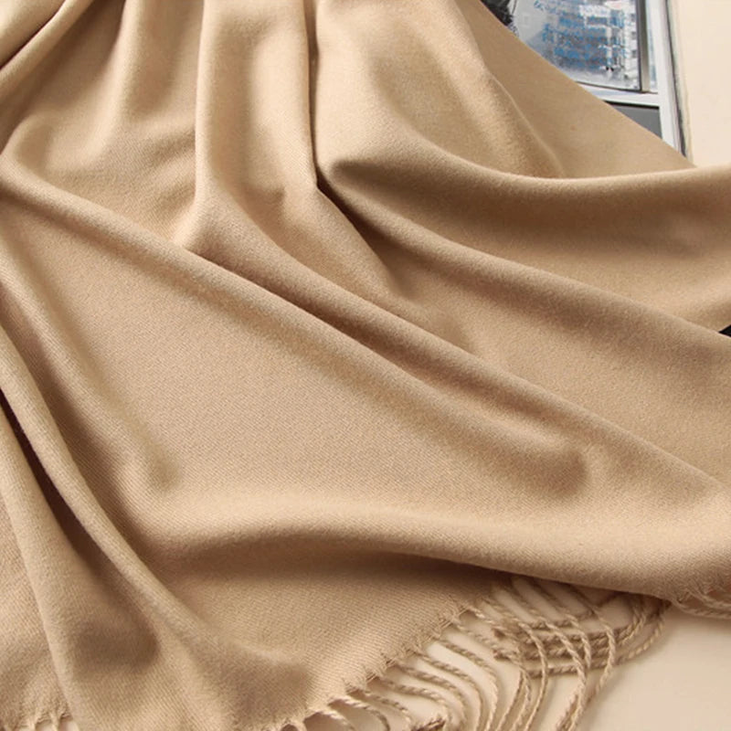 Women's Tassel Scarf, Soft Solid Color Shawl Wrap