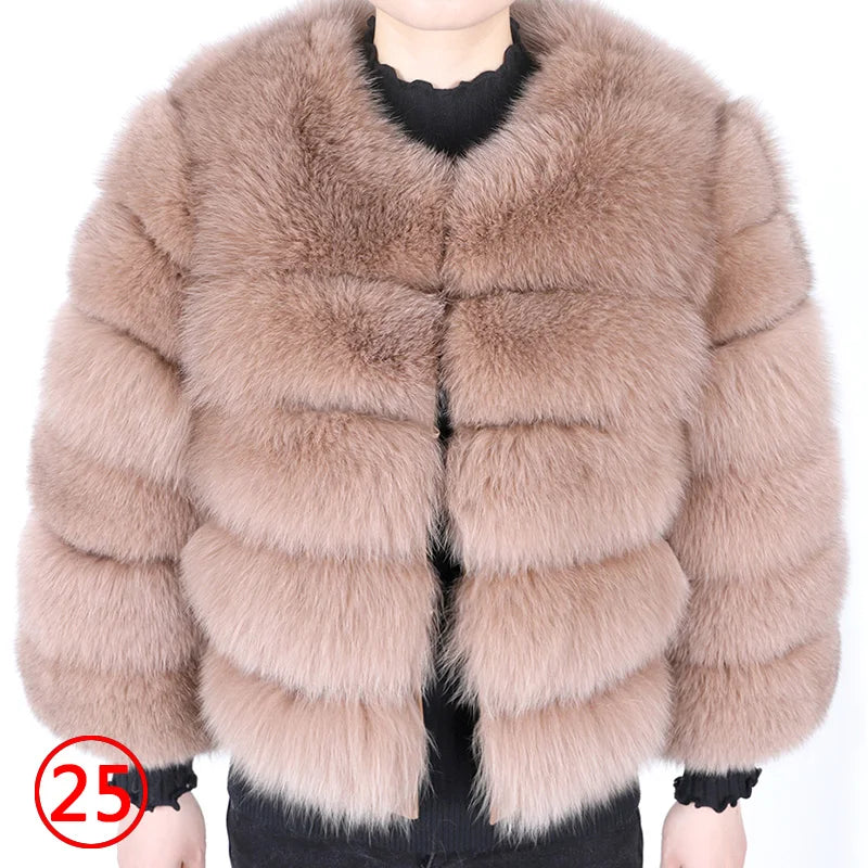 Women's Fox Fur Coat with Detachable Sleeves